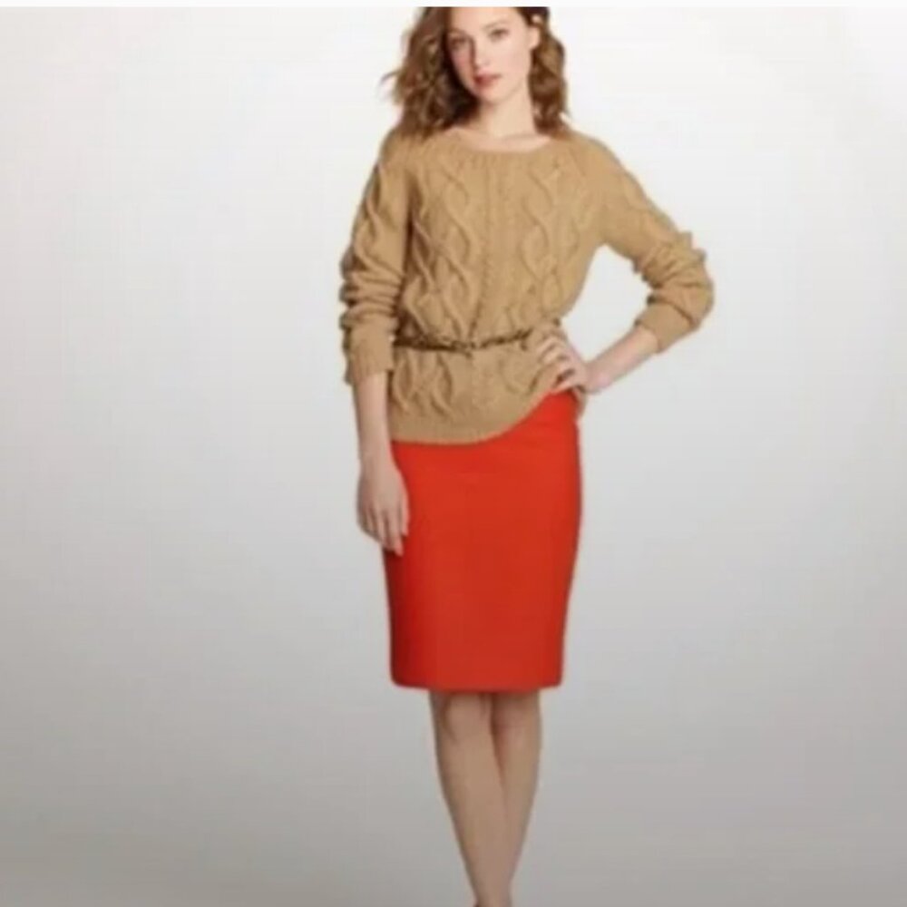 J.Crew Pencil Skirt Red Orange Wool Fall Winter Business Casual Office Work Wear